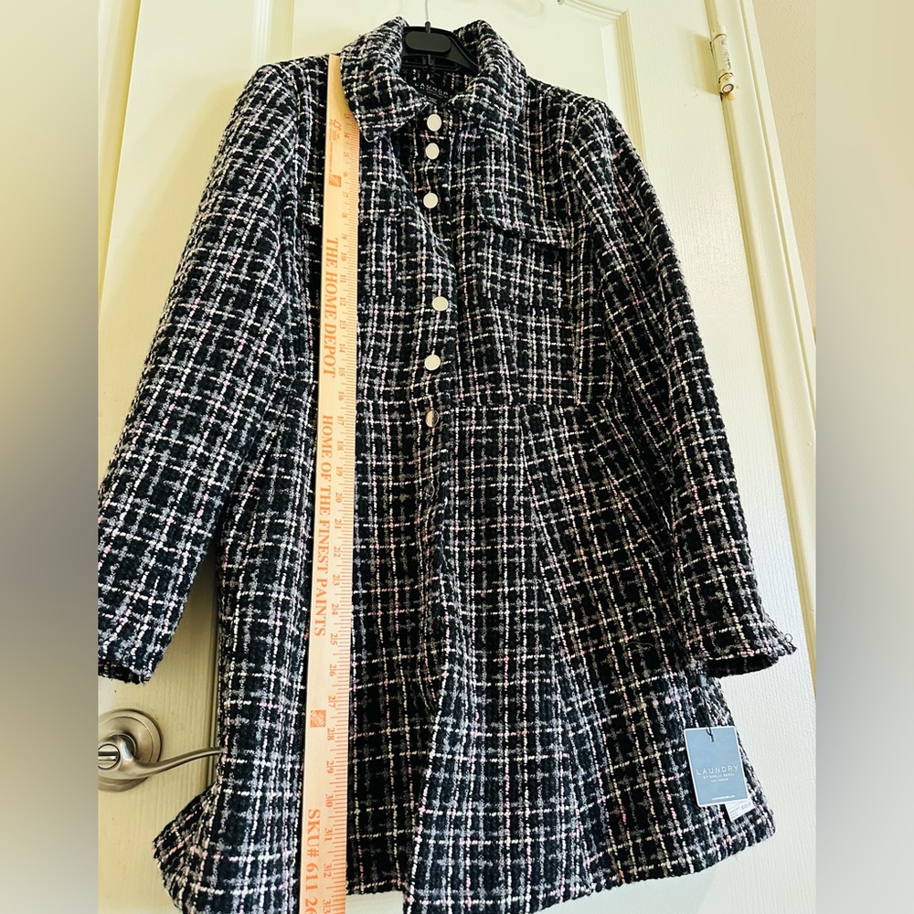 NWT Laundry by Shelli Segal Tweed Plaid Coat Jacket Fit & Flare Women Black -M - Picture 6 of 16